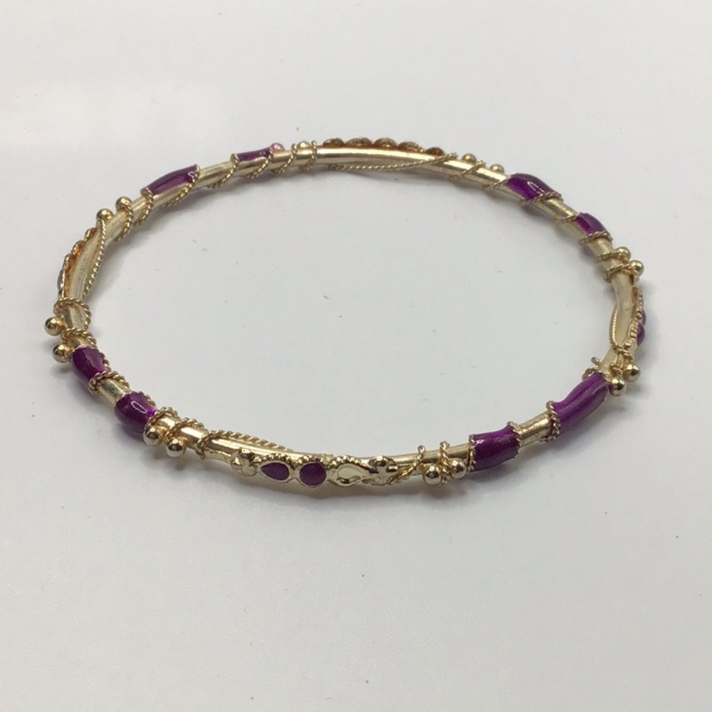 Elegant Gold Tone and Purple Bangle Bracelet
